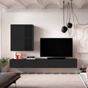 Composición de salón comedor moderna y elegante con muebles modulares en varios acabados