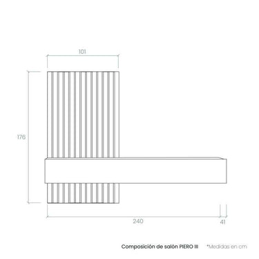 Composición de salón comedor FLORENCIA con mueble TV flotante y panel rayado moderno y elegante.