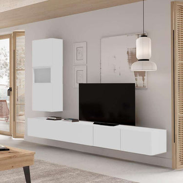 Composición de salón FLORENCIA elegante y modular en colores artisan, ébano y blanco.