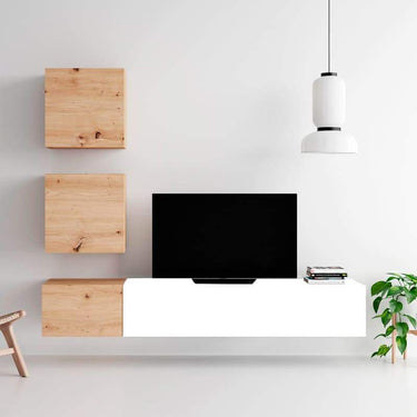 Composición de salón comedor FLORENCIA ambiente 4 minimalista y moderna en tonos artisan, ébano y blanco.