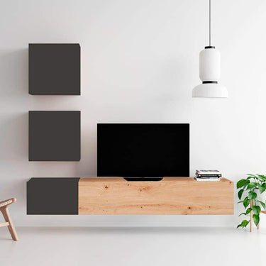 Composición de salón comedor FLORENCIA minimalista con tonos artesanal, ébano y blanco.