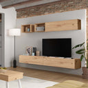 Composición de salón comedor minimalista FLORENCIA ambiente 7 en color ébano y blanco, muebles modulares con almacenamiento elegante y diseño funcional.