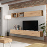 Composición de salón comedor FLORENCIA ambiente 7 con diseño minimalista y módulos flotantes en colores Artisan, Ébano y Blanco