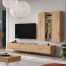 Composición de salón comedor FLORENCIA ambiente 5 con mueble TV y estanterías colgadas en varios colores
