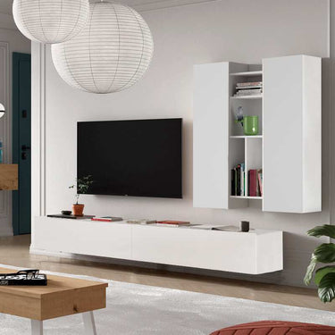 Composición de salón comedor FLORENCIA ambiente 5 con mueble TV y estanterías modernas en varios colores