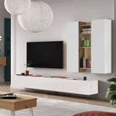 Composición de salón comedor FLORENCIA ambiente 5 con mueble TV y estanterías en tonos Artisan, Ébano y Blanco.