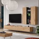 Composición de salón comedor FLORENCIA ambiente 5 con mueble TV y estanterías colgadas en varios colores
