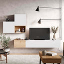 Composición de salón comedor minimalista FLORENCIA con acabado en artisan, ébano y blanco, diseño moderno y elegante.