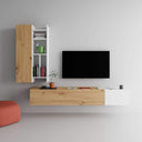 Composición de salón FLORENCIA elegante y amplia con almacenamiento modular en tonos artisan, ébano y blanco.