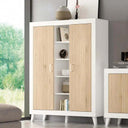 Composición de salón ASTI ambiente 4 con vitrina y mueble TV en madera sostenible y acabado melamina