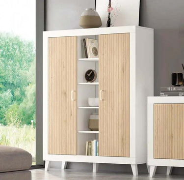 Composición de salón ASTI ambiente 4 con vitrina y mueble TV en madera sostenible y acabado melamina