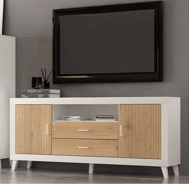 Composición Salón ASTI con mueble TV y vitrina de diseño moderno y acabado sofisticado