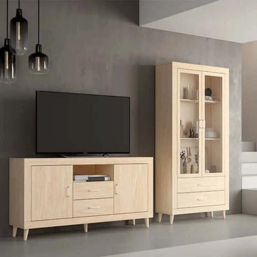 Composición Salón ASTI con mueble TV y vitrina de diseño moderno y sostenible