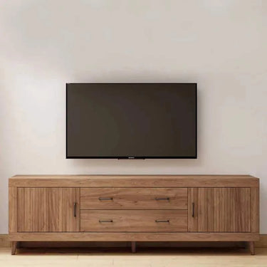 composición de salón ASTI en color nogal con mueble TV y vitrina elegante