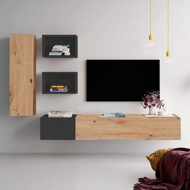 Composición de salón FLORENCIA moderno con mueble TV flotante y almacenamiento funcional