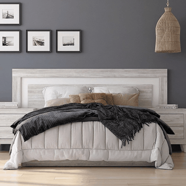 Cabezal cama matrimonio L'AQUILA diseño nórdico plafón enmarcado madera melamina colores variados