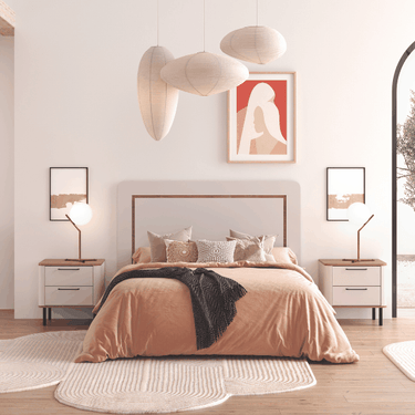 Mueble dormitorio composición CAPRI mod.1 con cabezal MIGLIERA y mesitas de noche negras