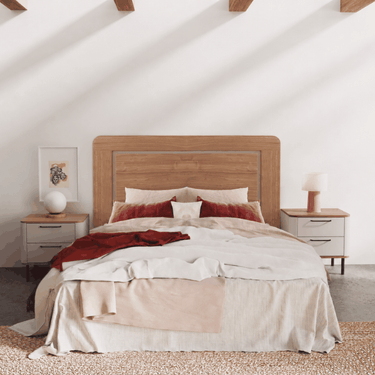 Mueble dormitorio composición CAPRI mod.1 con cabezal curvo y dos mesitas de noche modernas en tonos combinados
