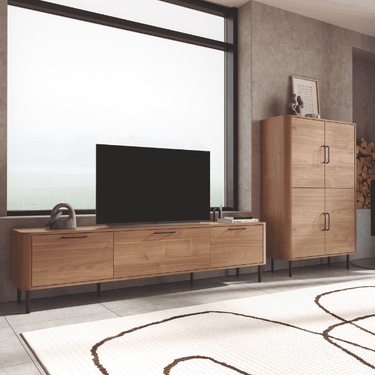 Mueble salón NAPOLI moderno con módulo bar y bajo TV en colores combinados