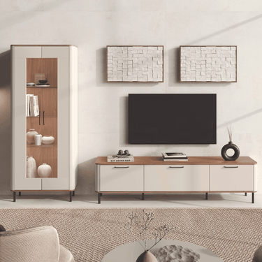 Mueble salón NAPOLI con vitrina y bajo TV de diseño moderno y funcional