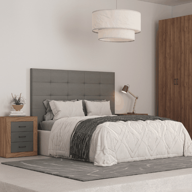 Cabecero tapizado L'AQUILA para dormitorio de matrimonio en textil o polipiel elegante y resistente