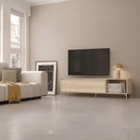 Mueble TV TIVOLI con puerta abatible y diseño minimalista en madera sostenible.