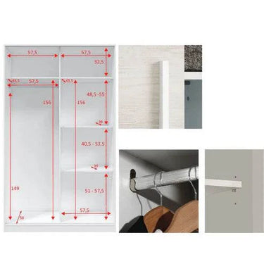 Dormitorio juvenil moderno con cama compacta, estante de pared y armario corredero en colores blanco artik y velho.
