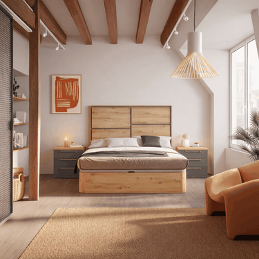 Mueble dormitorio matrimonio Genova en tonos Artisan y Ébano moderno y funcional