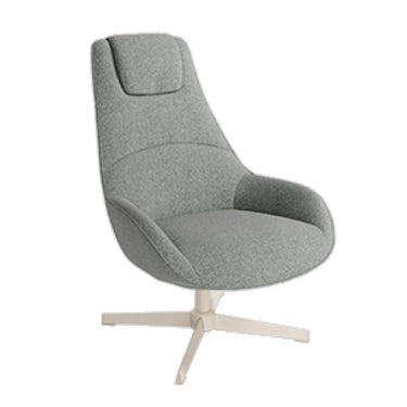 Butaca giratoria AMADA tapizada en tejido suave con base metálica 360° y diseño ergonómico