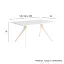 Mesa comedor fija BETTINA con sobre biselado y patas metálicas inclinadas en acabado madera moderna