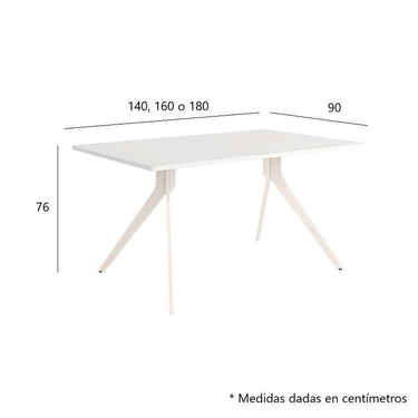 Mesa comedor fija BETTINA con sobre biselado y patas metálicas inclinadas en acabado madera moderna
