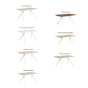 Mesa comedor fija BETTINA con patas metálicas inclinadas y sobre biselado de MDF en acabado madera.