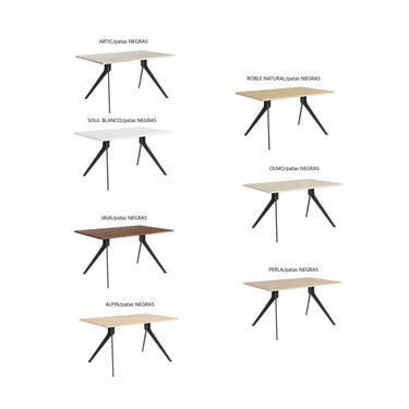 Mesa comedor BETTINA fija con patas metálicas inclinadas y sobre MDF biselado estilo industrial