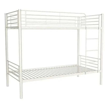 Litera metálica Leuret blanca y gris con dos camas y escalera reversible