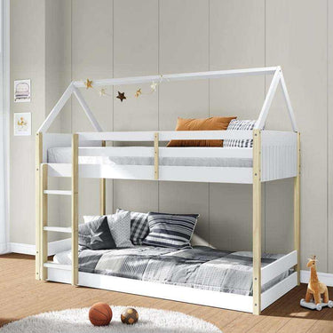 Litera montessori blanca ROMÁNTICA con dos camas y diseño escandinavo