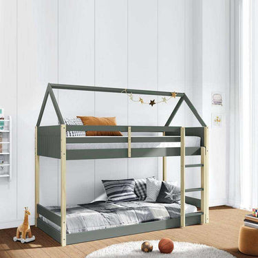 Litera montessori ROMÁNTICA verde para dos niños con estructura de madera