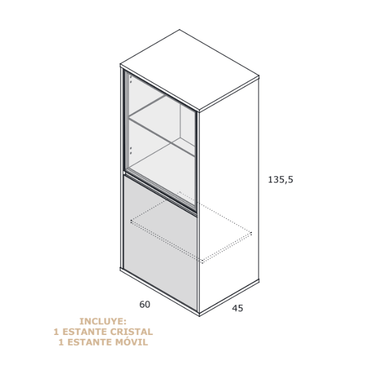 Vitrina baja de cristal TIVOLI 60 cm con puertas Parsol y almacenamiento cerrado elegante