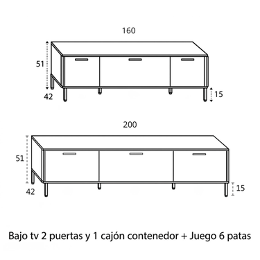 Mueble salón con vitrina NAPOLI ambiente moderno y funcional con bajo TV y vitrina alta