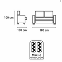 Sofá cama 2 plazas modelo FLOG de 180 cm, tapizado antimanchas, asientos extraíbles y respaldo reclinable para espacios compactos
