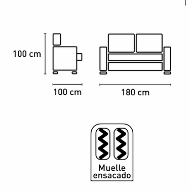 Sofá cama 2 plazas modelo FLOG de 180 cm, tapizado antimanchas, asientos extraíbles y respaldo reclinable para espacios compactos
