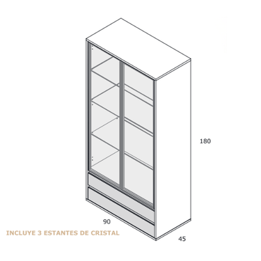 Vitrina simétrica TIVOLI con cristal Olas y perfil aluminio negro elegante y funcional para salón moderno