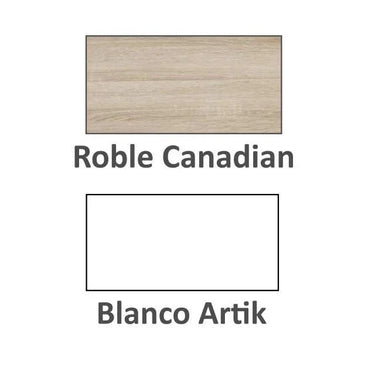 Dormitorio juvenil KEI con cabecero colgado y mesita de noche dos cajones Roble Canadian y Blanco Artik