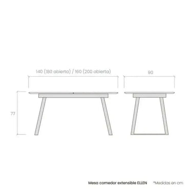 Mesa comedor extensible ROMINA con acabado melamínico efecto piedra y estructura metálica negra