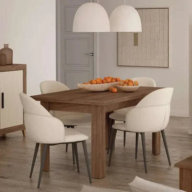 Mesa comedor extensible AGOSTINA modelo rectangular con sistema de 2 extensiones, fabricada en España en varios acabados.