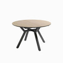 Mesa comedor redonda extensible modelo GIOVANNA con sistema semi automático y acabado en seis colores.