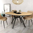 Mesa comedor redonda extensible modelo GIOVANNA con sistema de apertura semi automática y seis colores disponibles.