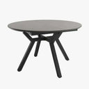 Mesa comedor redonda extensible Giovianna con acabado piedra y patas metálicas negras