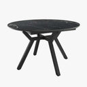 Mesa comedor redonda extensible con acabado efecto piedra y patas metálicas negras