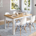 Mesa de comedor extensible Allegra con pata en L, melamina alta calidad, diseño elegante y práctico.