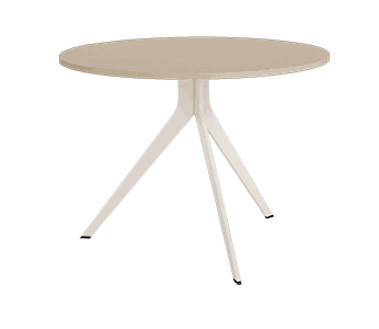 Mesa de comedor redonda fija ORTA con patas metálicas y sobre biselado en varios acabados